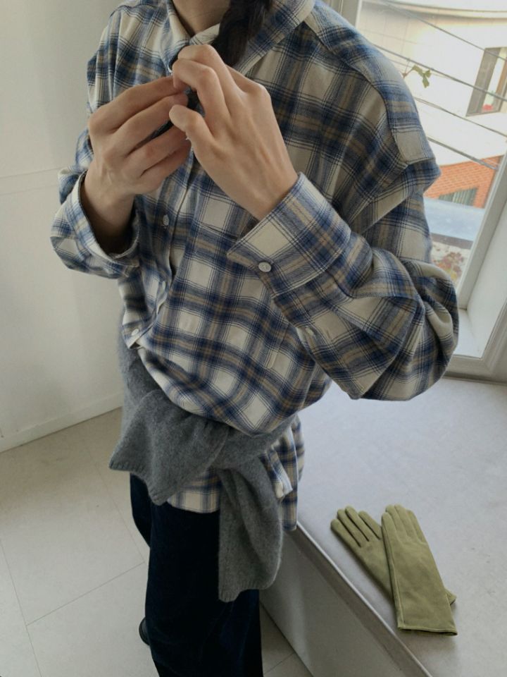 MARE東大門㊣實拍女裝新款25秋冬時尚襯衫蕾絲衫法蘭絨格子MARE襯衫/蕾絲衫圖色2