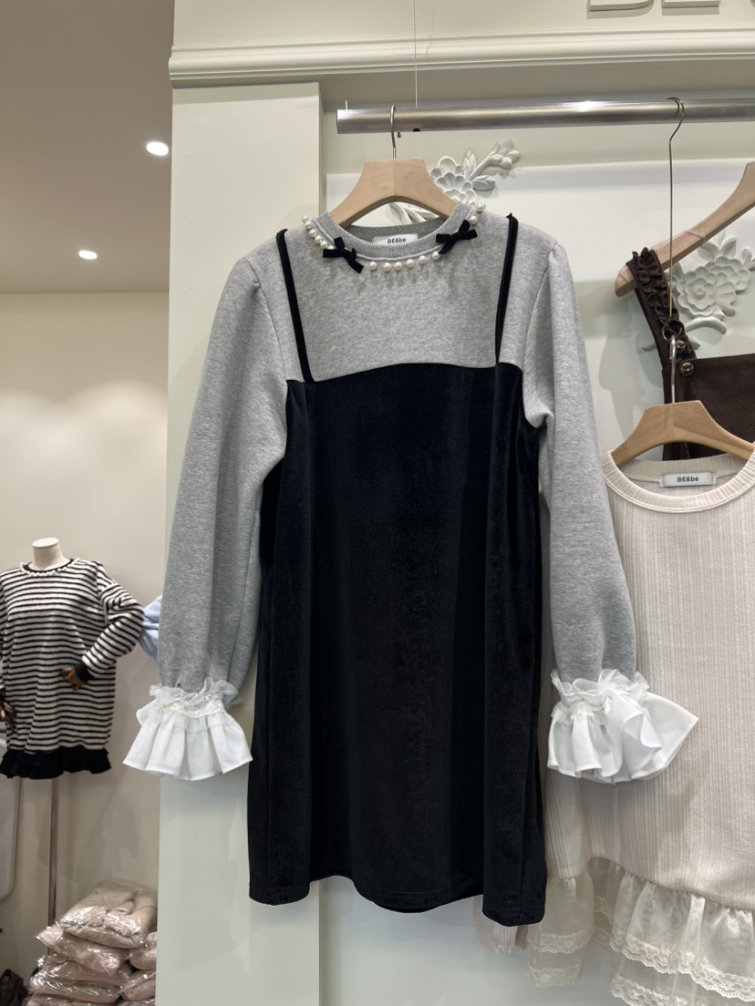 BE&amp;BE東大門㊣代購女裝新款25秋冬休閑時尚連衣裙假兩件BE&be連衣裙圖色1