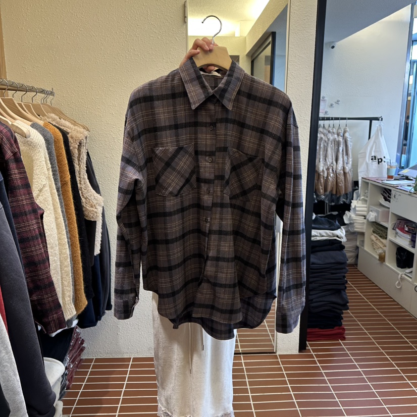 CHOI-L東大門㊣實拍女裝新款推薦25秋冬襯衫蕾絲衫格紋抓絨CHOI襯衫/蕾絲衫圖色2