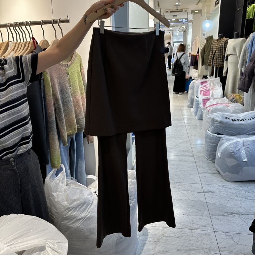 HABLE韓國代購㊣女裝新品職業時尚人氣熱賣推薦25秋冬裙褲抓絨HABLE裙褲圖色2深棕色
