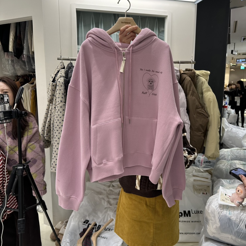 OURMOMENT東大門㊣直郵女裝新款25秋冬休閑夾克連帽拉鏈衫加絨OURMOMENT夾克圖色1