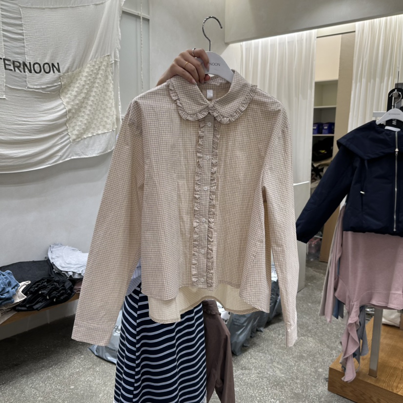 AFTERNOON東大門㊣直郵女裝新品推薦時尚熱賣襯衫蕾絲衫格紋AFTERNOON襯衫/蕾絲衫圖色1