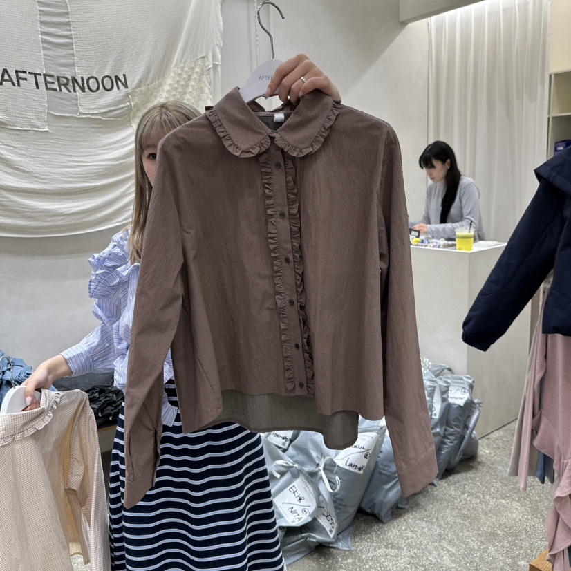 AFTERNOON東大門㊣直郵女裝新品推薦時尚熱賣襯衫蕾絲衫格紋AFTERNOON襯衫/蕾絲衫圖色2