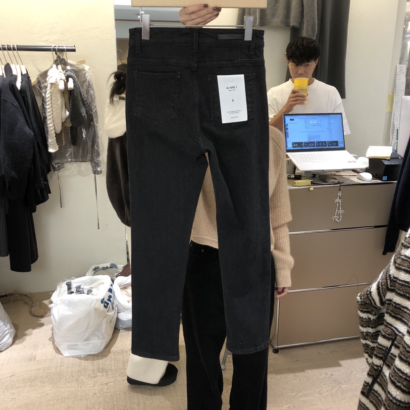 W AND J東大門㊣代購女裝新品人氣25秋冬休閑牛仔褲加絨絎縫W AND J牛仔褲