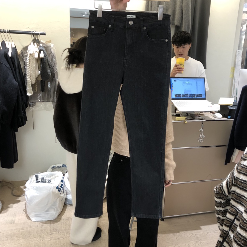 W AND J東大門㊣代購女裝新品人氣25秋冬休閑牛仔褲加絨絎縫W AND J牛仔褲圖色1