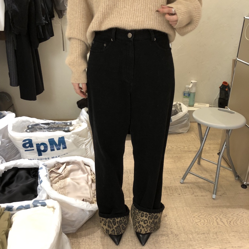 W AND J東大門㊣直郵女士新品時尚職業休閑熱賣牛仔褲豹紋W AND J牛仔褲圖色1