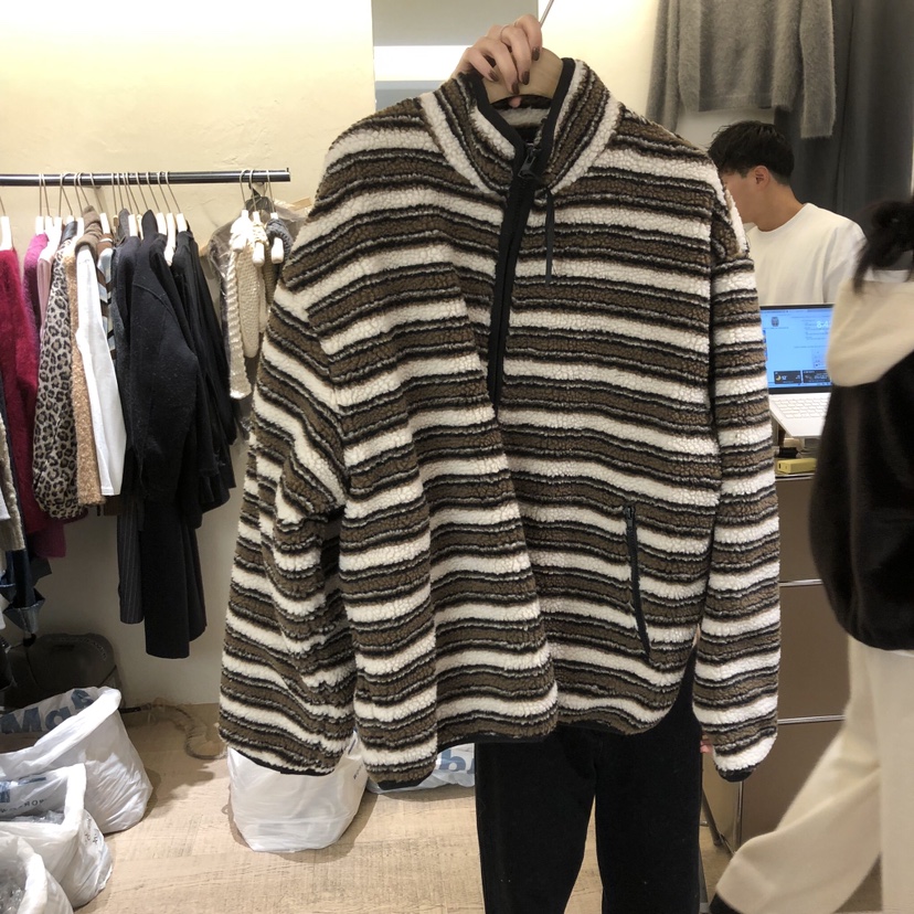 W AND J韓國代購㊣女裝新品休閑人氣熱賣25秋冬夾克抓絨拉鏈W AND J夾克圖色2