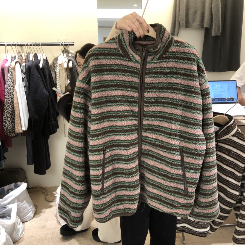 W AND J韓國代購㊣女裝新品休閑人氣熱賣25秋冬夾克抓絨拉鏈W AND J夾克圖色3