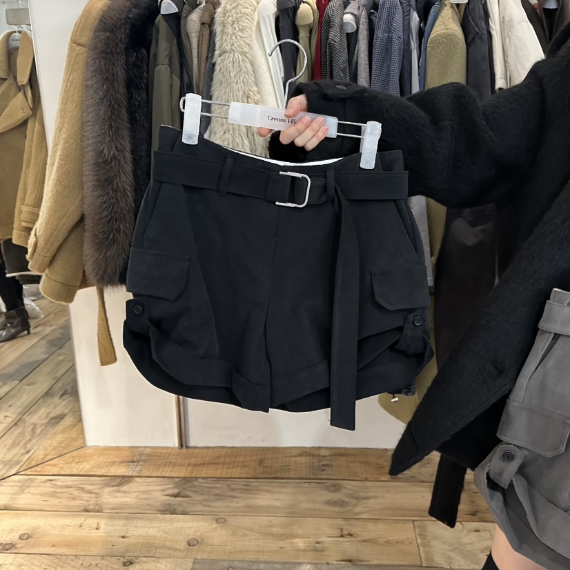 CREAM VILLA東大門㊣實拍女士新款職業短褲含腰帶CREAMVILLA短褲圖色2