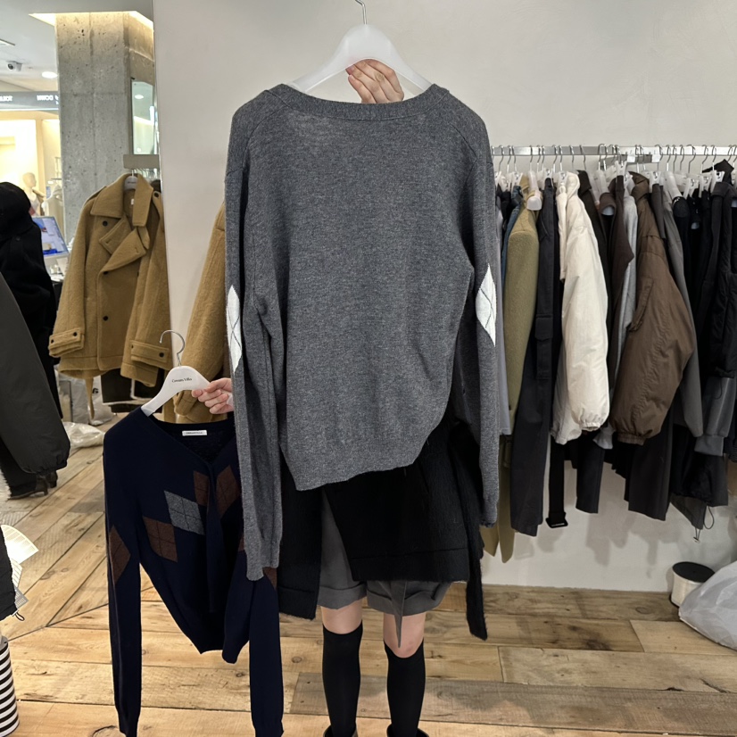 CREAM VILLA韓國代購㊣女裝新品推薦針織衫羊毛衫格紋CREAMVILLA針織衫