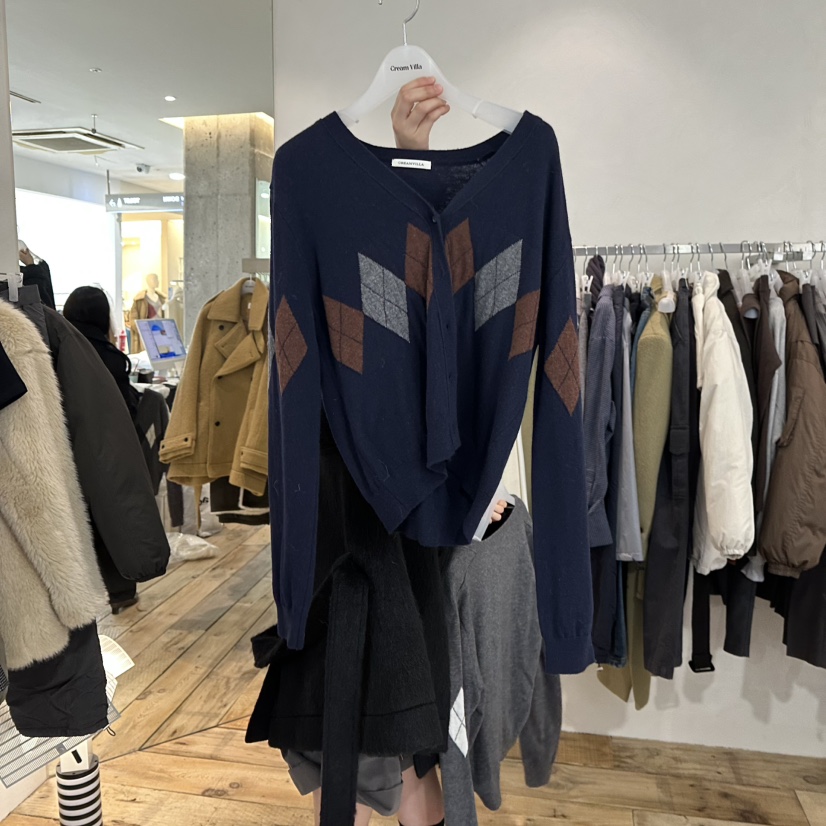 CREAM VILLA韓國代購㊣女裝新品推薦針織衫羊毛衫格紋CREAMVILLA針織衫圖色2