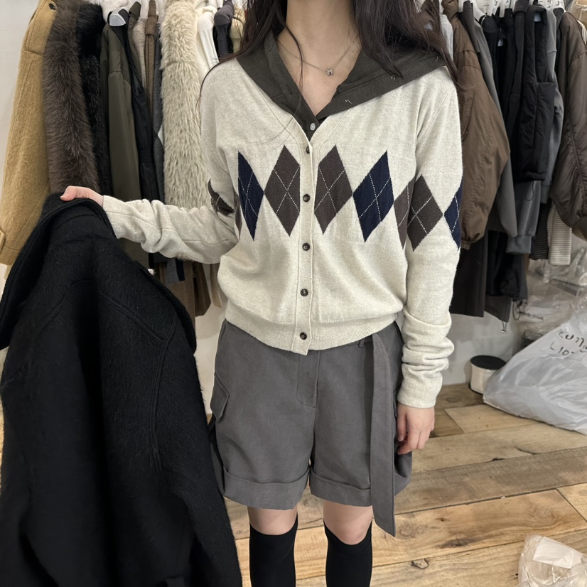 CREAM VILLA韓國代購㊣女裝新品推薦針織衫羊毛衫格紋CREAMVILLA針織衫圖色3