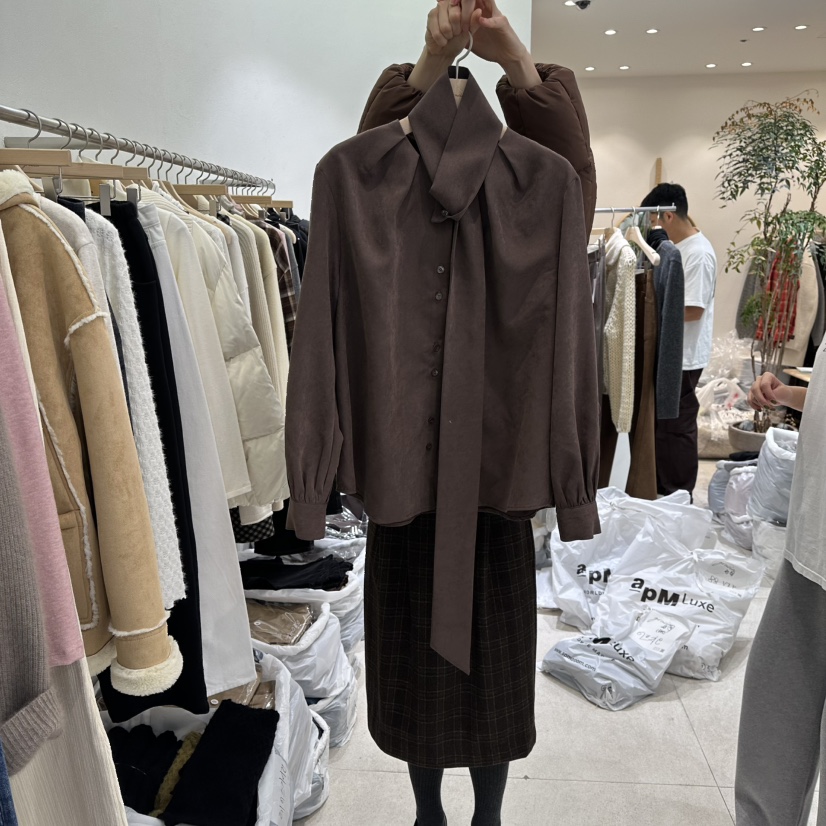 GRACIA韓國代購㊣女士新款熱賣休閑時尚人氣襯衫蕾絲衫含圍巾GRACIA襯衫/蕾絲衫圖色2