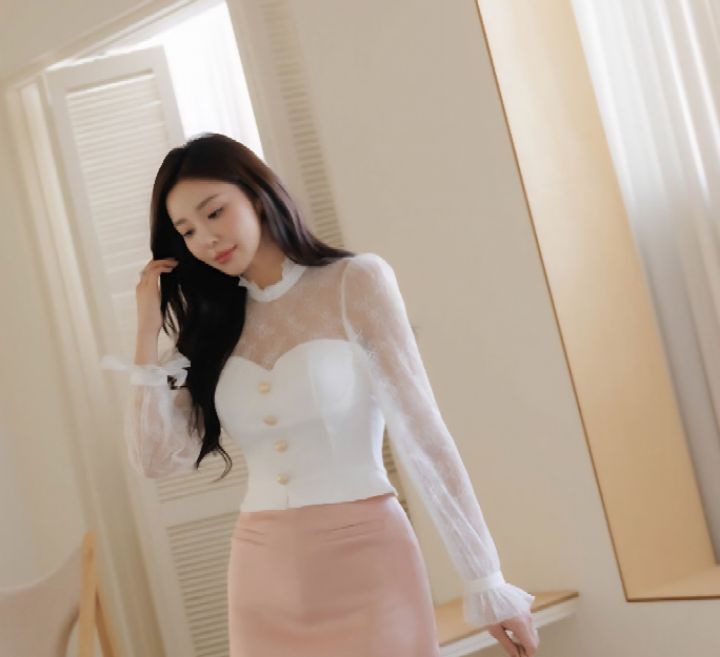 HIGH HEELS韓國直郵㊣女裝新品時尚熱賣25秋冬推薦襯衫蕾絲衫HIGH HEELS襯衫/蕾絲衫