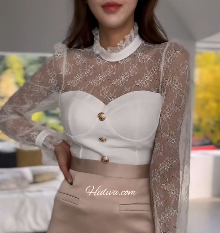 HIGH HEELS韓國直郵㊣女裝新品時尚熱賣25秋冬推薦襯衫蕾絲衫HIGH HEELS襯衫/蕾絲衫