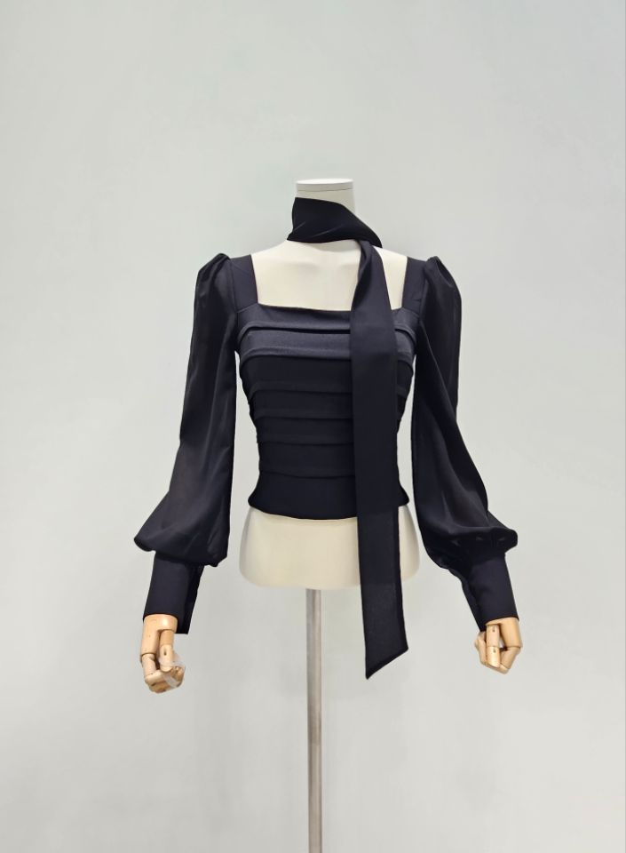 HIGH HEELS東大門㊣代購女士新款熱賣人氣襯衫蕾絲衫含脖帶HIGH HEELS襯衫/蕾絲衫圖色2