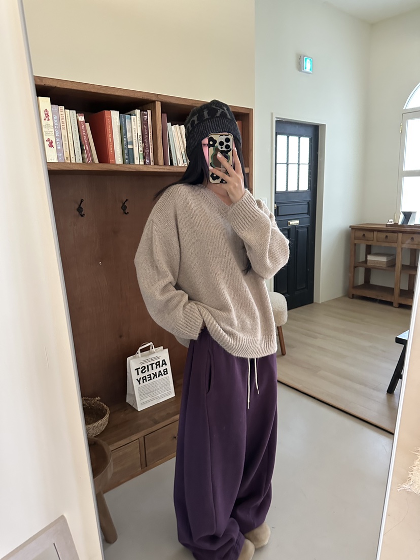 I MFACT韓國直郵㊣女裝新款人氣職業熱賣推薦針織衫羊駝毛V領I MFACT針織衫