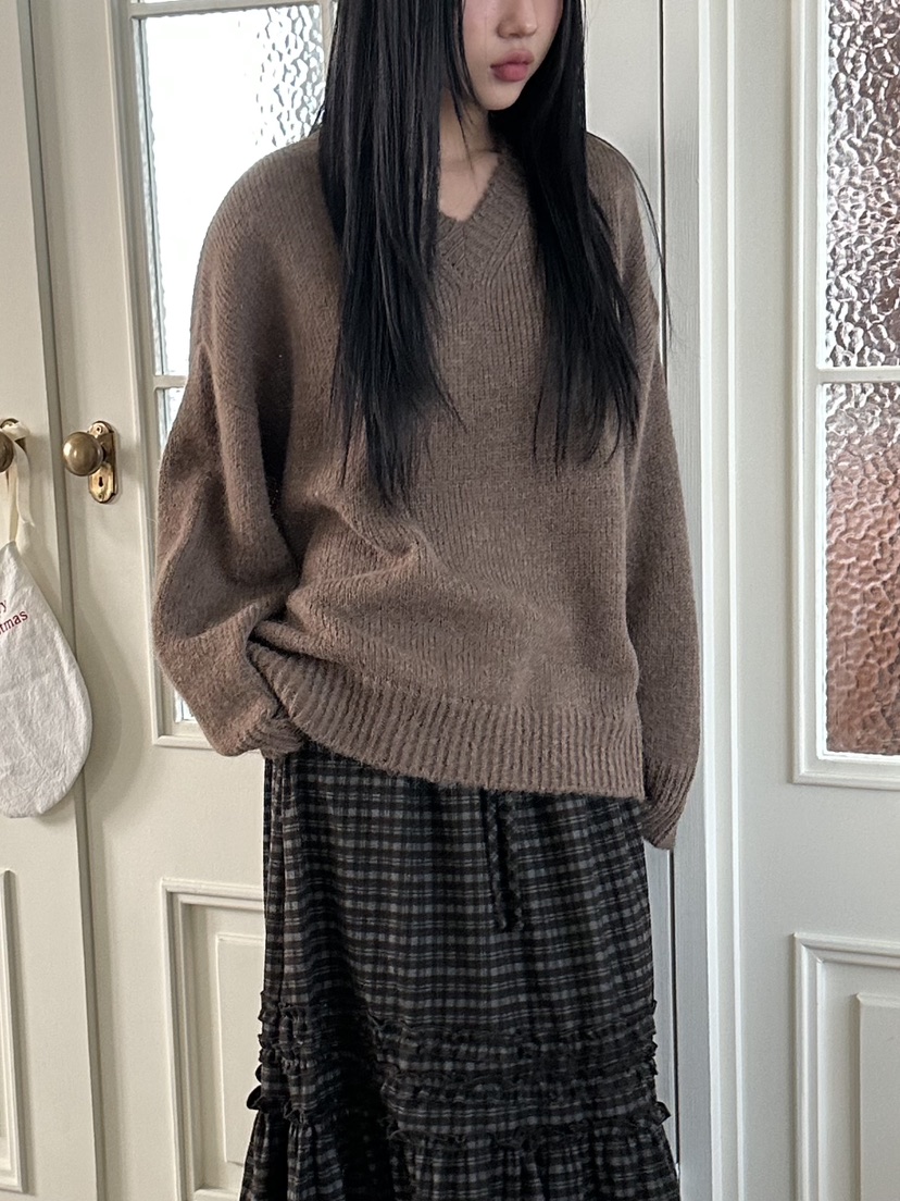 I MFACT韓國直郵㊣女裝新款人氣職業熱賣推薦針織衫羊駝毛V領I MFACT針織衫