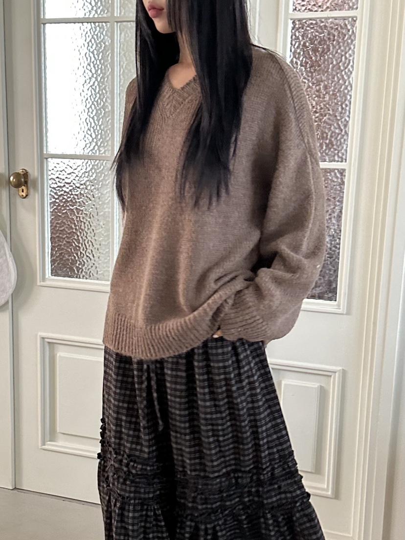 I MFACT韓國直郵㊣女裝新款人氣職業熱賣推薦針織衫羊駝毛V領I MFACT針織衫