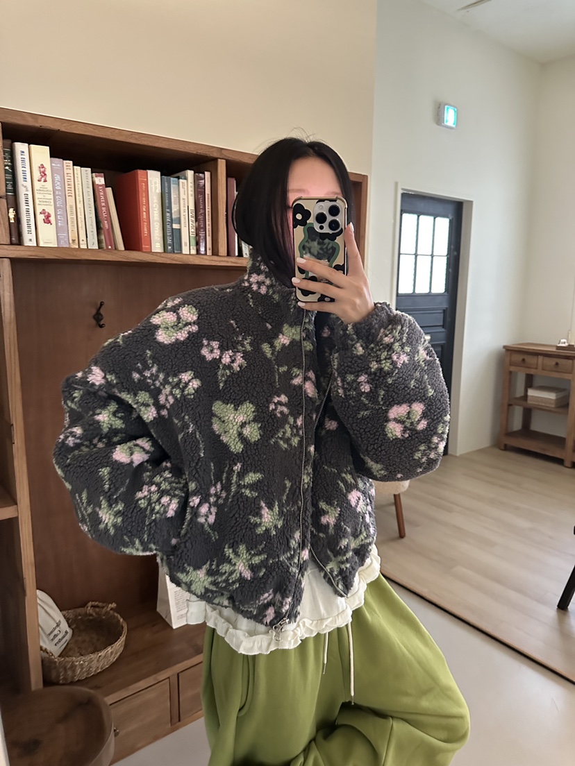 I MFACT韓國直郵㊣女裝新品25秋冬職業人氣熱賣夾克拉鏈花朵I MFACT夾克