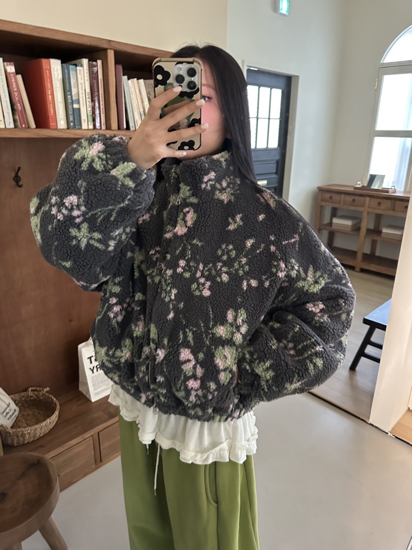 I MFACT韓國直郵㊣女裝新品25秋冬職業人氣熱賣夾克拉鏈花朵I MFACT夾克