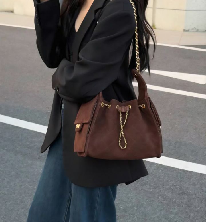 TROUVAILLE韓國直郵㊣女士新款推薦休閑熱賣單肩斜跨包牛皮絨TROUVAILLE單肩/斜跨包