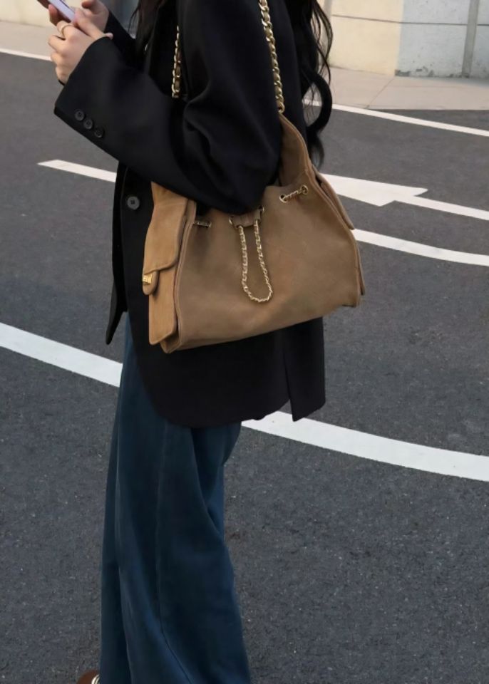 TROUVAILLE韓國直郵㊣女士新款推薦休閑熱賣單肩斜跨包牛皮絨TROUVAILLE單肩/斜跨包