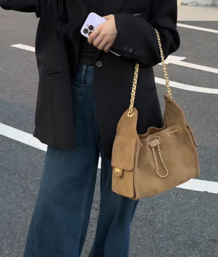 TROUVAILLE韓國直郵㊣女士新款推薦休閑熱賣單肩斜跨包牛皮絨TROUVAILLE單肩/斜跨包