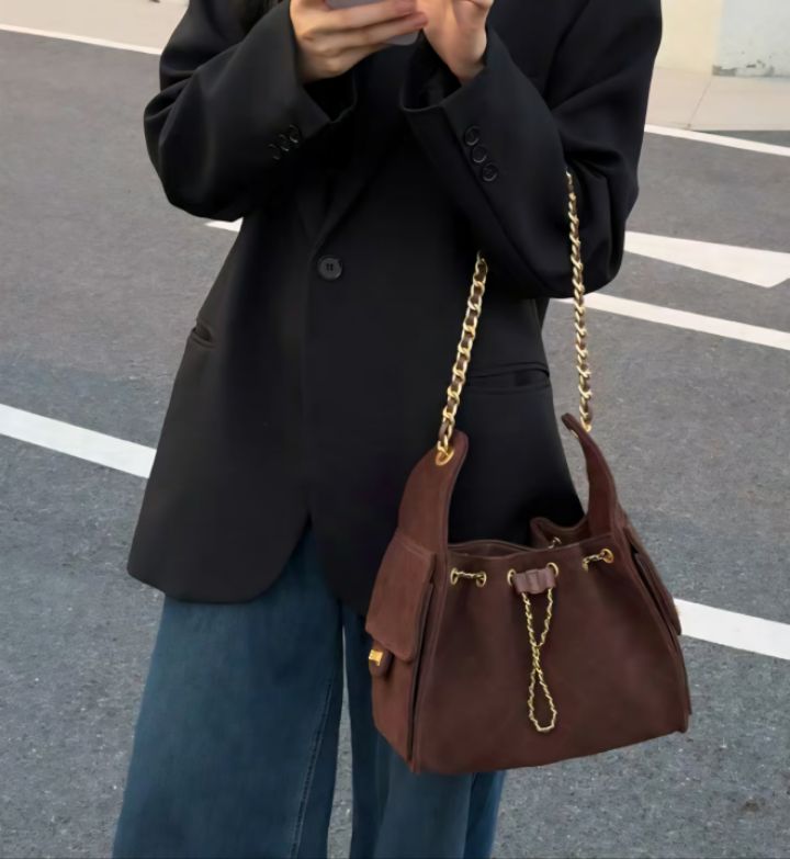 TROUVAILLE韓國直郵㊣女士新款推薦休閑熱賣單肩斜跨包牛皮絨TROUVAILLE單肩/斜跨包圖色2