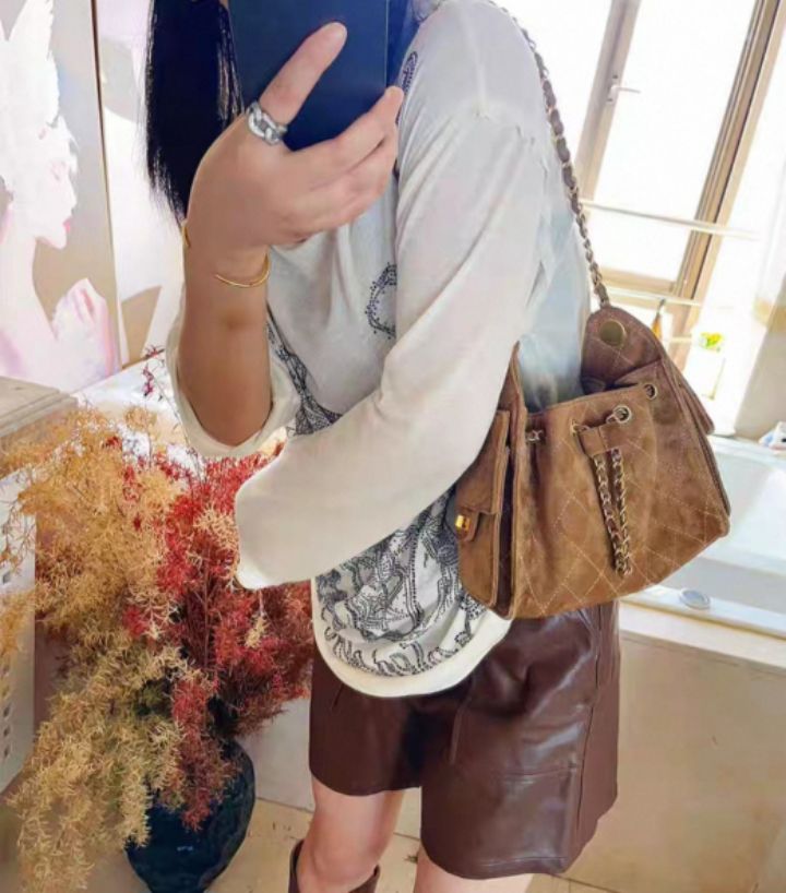 TROUVAILLE東大門㊣代購女士新品職業25秋冬單肩斜跨包牛皮絨TROUVAILLE單肩/斜跨包