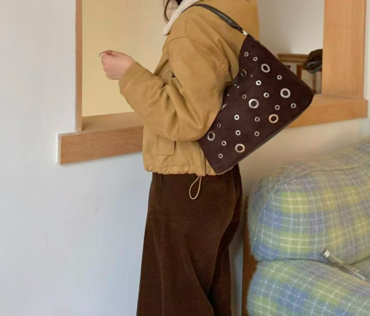 TROUVAILLE韓國代購㊣女士新款熱賣休閑職業單肩斜跨包麂皮TROUVAILLE單肩/斜跨包