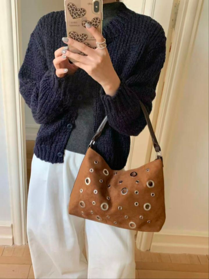 TROUVAILLE韓國代購㊣女士新款熱賣休閑職業單肩斜跨包麂皮TROUVAILLE單肩/斜跨包