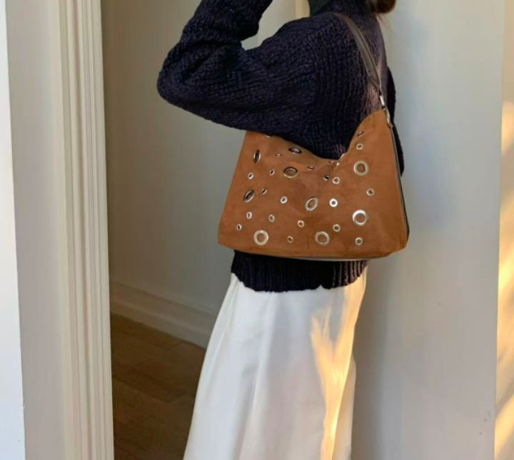 TROUVAILLE韓國代購㊣女士新款熱賣休閑職業單肩斜跨包麂皮TROUVAILLE單肩/斜跨包