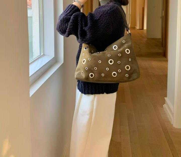 TROUVAILLE韓國代購㊣女士新款熱賣休閑職業單肩斜跨包麂皮TROUVAILLE單肩/斜跨包