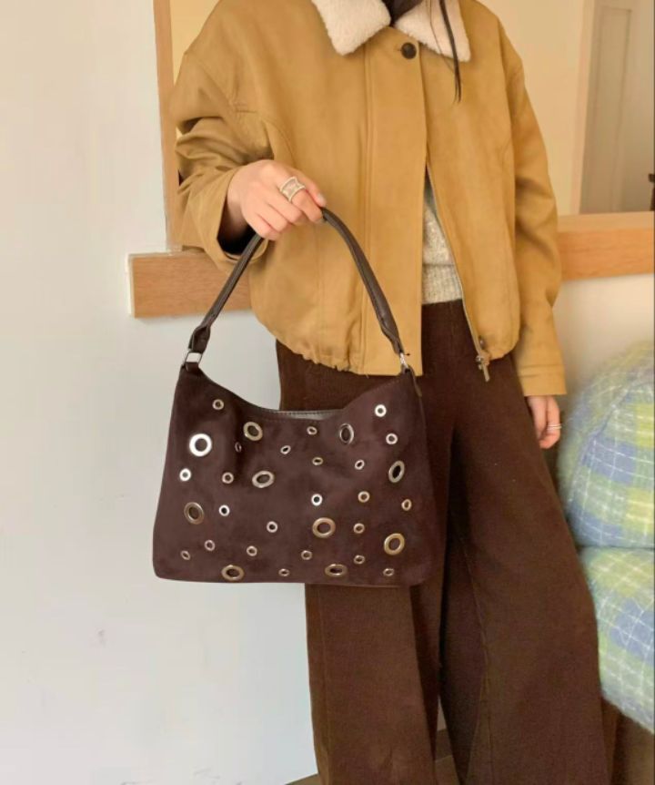 TROUVAILLE韓國代購㊣女士新款熱賣休閑職業單肩斜跨包麂皮TROUVAILLE單肩/斜跨包