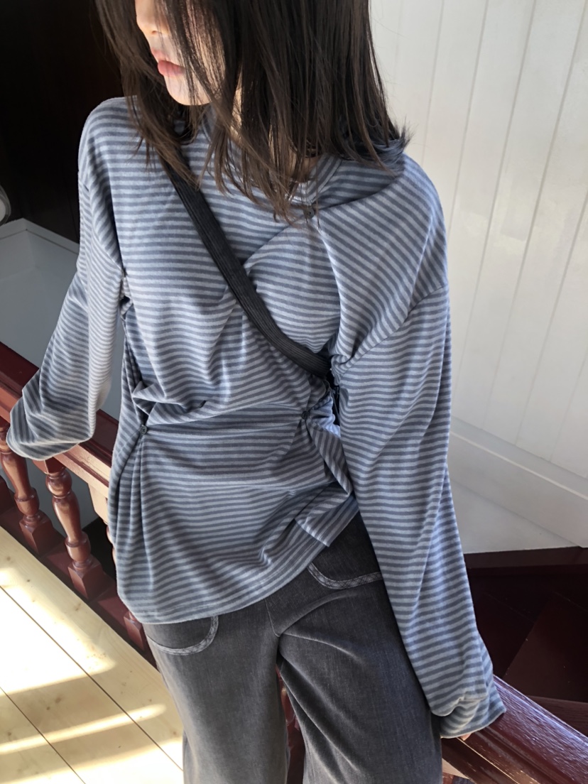 FLASH東大門㊣代購女裝新品熱賣25秋冬人氣職業長袖T恤紐扣FLASH長袖T恤