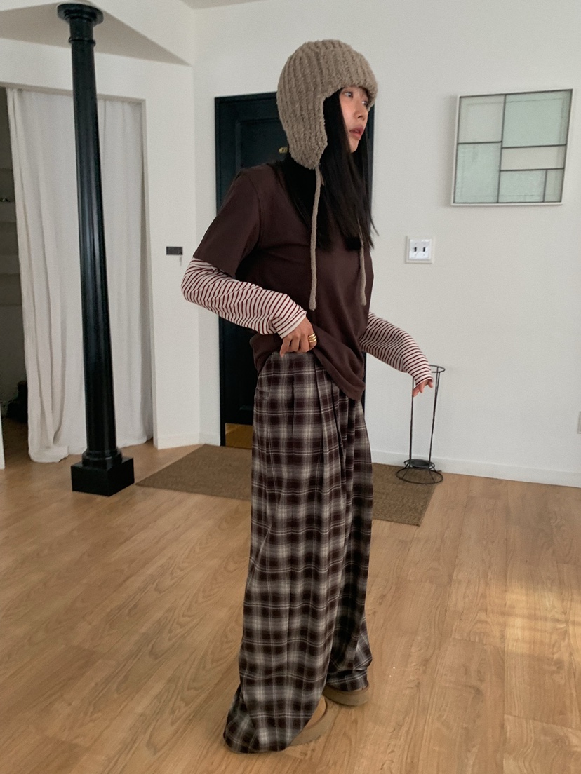 CAMEL-P韓國代購㊣女裝新品人氣休閑褲羊毛格紋Came_l 家休閑褲