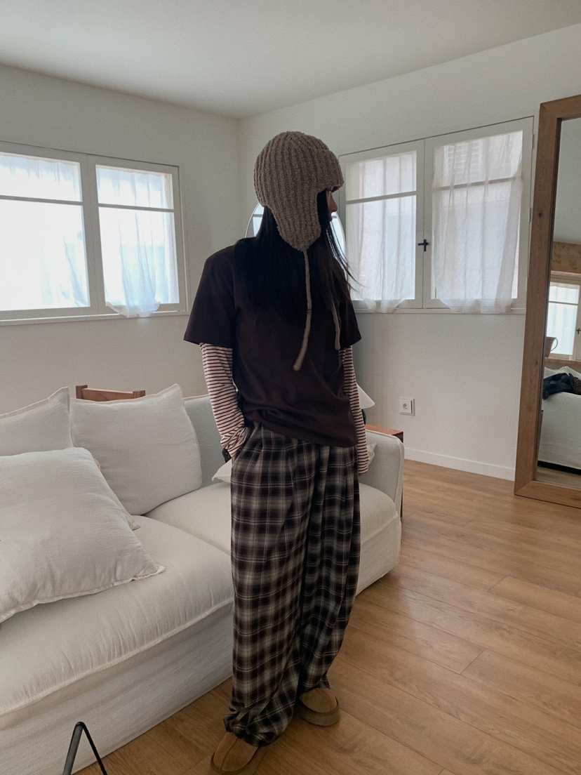 CAMEL-P韓國代購㊣女裝新品人氣休閑褲羊毛格紋Came_l 家休閑褲