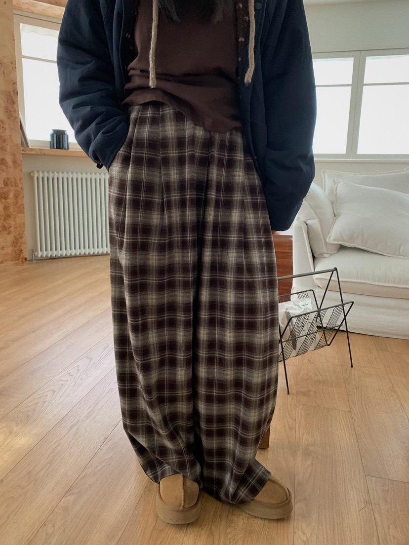 CAMEL-P韓國代購㊣女裝新品人氣休閑褲羊毛格紋Came_l 家休閑褲