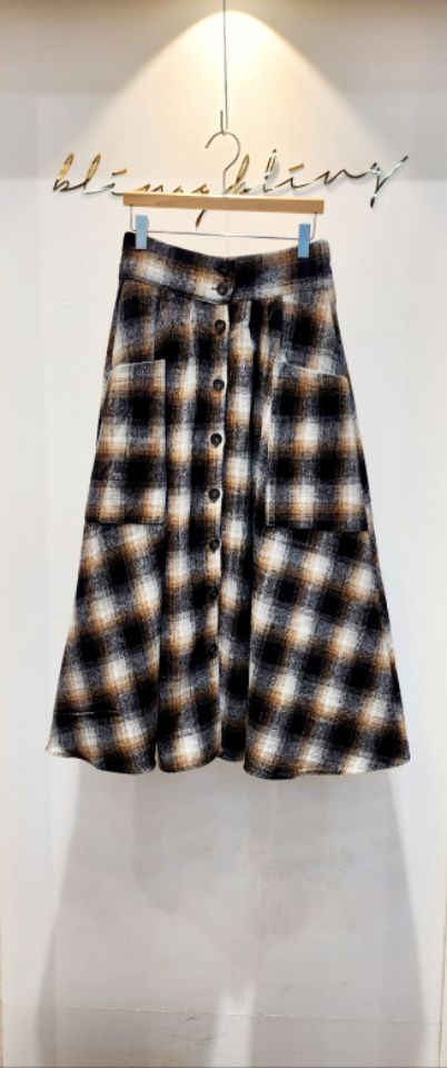 BLING BLING-S東大門㊣代購女裝新品時尚熱賣長裙羊毛格子BLING BLING-S長裙圖色1