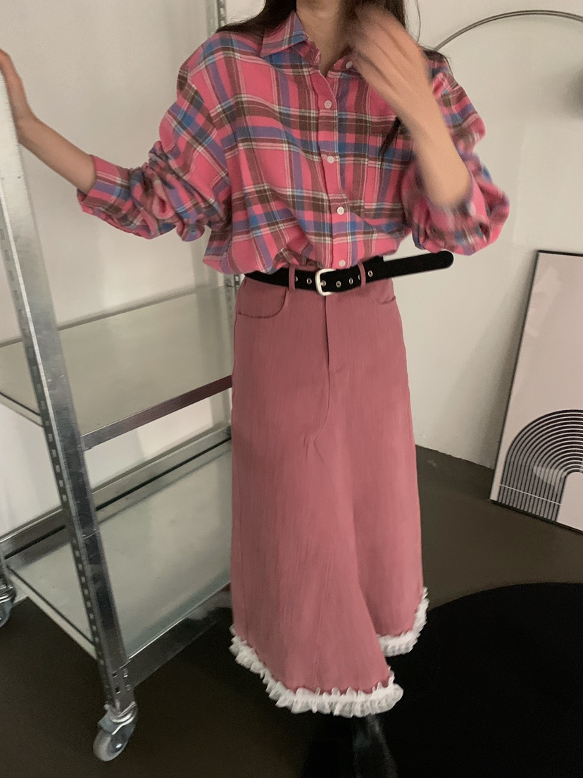 CAMEL-P韓國直郵㊣女士新品休閑襯衫蕾絲衫格子Came_l 家襯衫/蕾絲衫