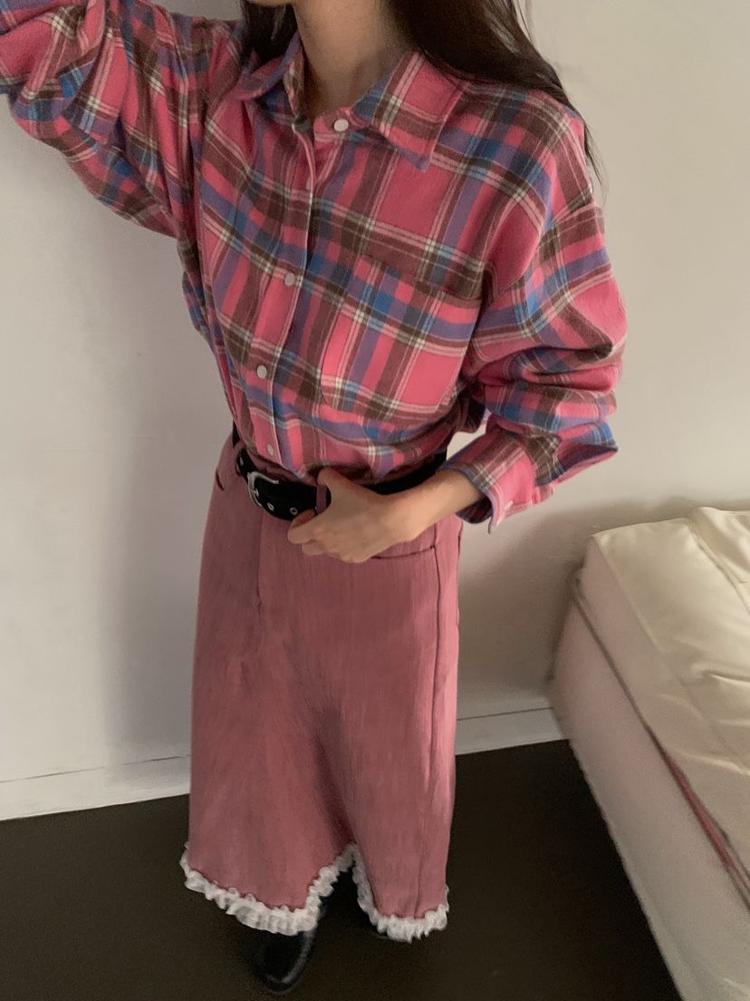 CAMEL-P韓國直郵㊣女士新品休閑襯衫蕾絲衫格子Came_l 家襯衫/蕾絲衫