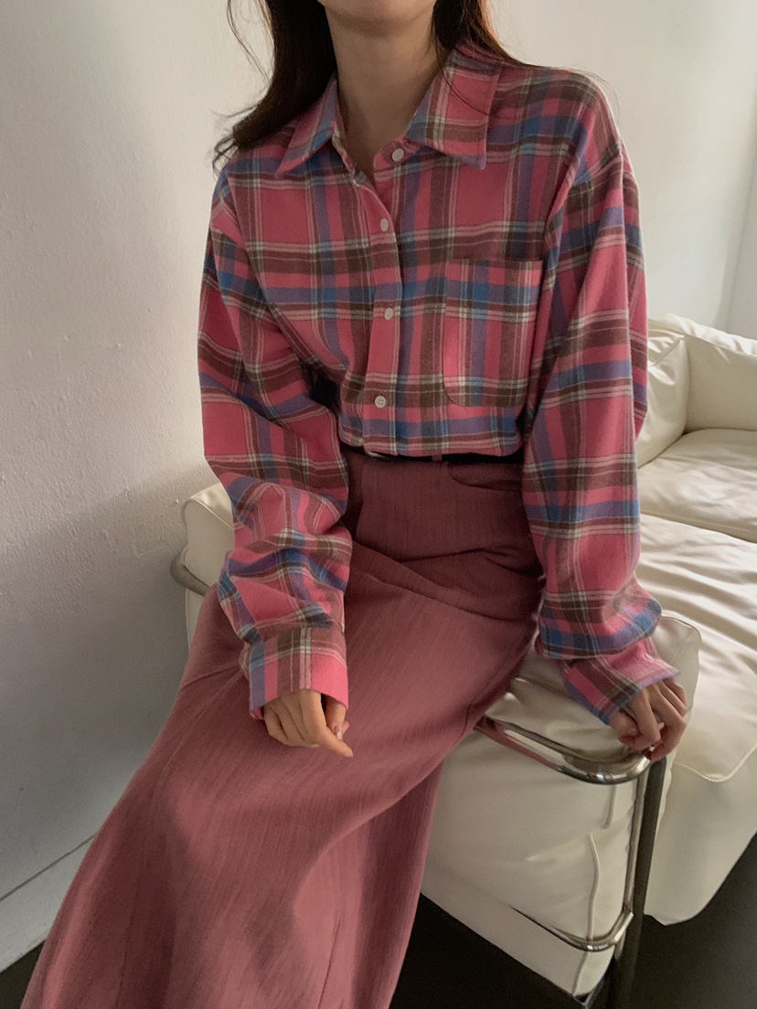 CAMEL-P韓國直郵㊣女士新品休閑襯衫蕾絲衫格子Came_l 家襯衫/蕾絲衫