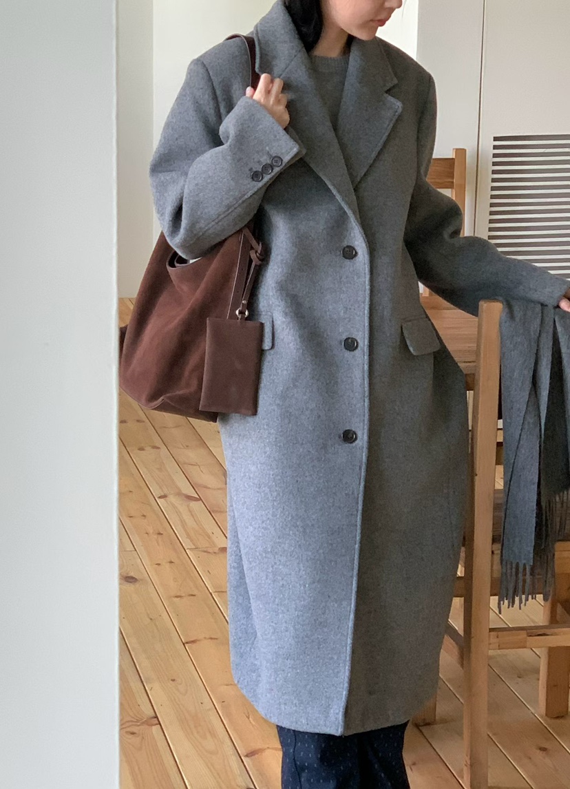 BINUS韓國代購㊣女士新款人氣熱賣25秋冬職業中長款大衣羊毛BINUS中長款大衣