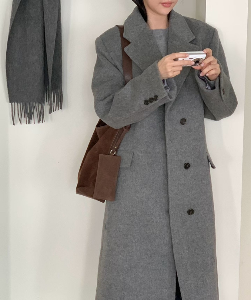 BINUS韓國代購㊣女士新款人氣熱賣25秋冬職業中長款大衣羊毛BINUS中長款大衣