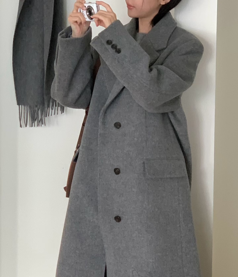 BINUS韓國代購㊣女士新款人氣熱賣25秋冬職業中長款大衣羊毛BINUS中長款大衣