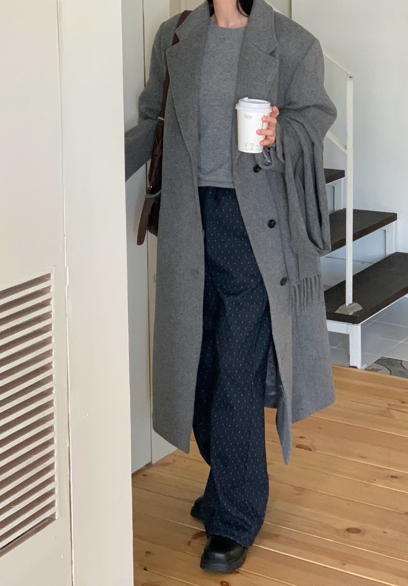 BINUS韓國代購㊣女士新款人氣熱賣25秋冬職業中長款大衣羊毛BINUS中長款大衣