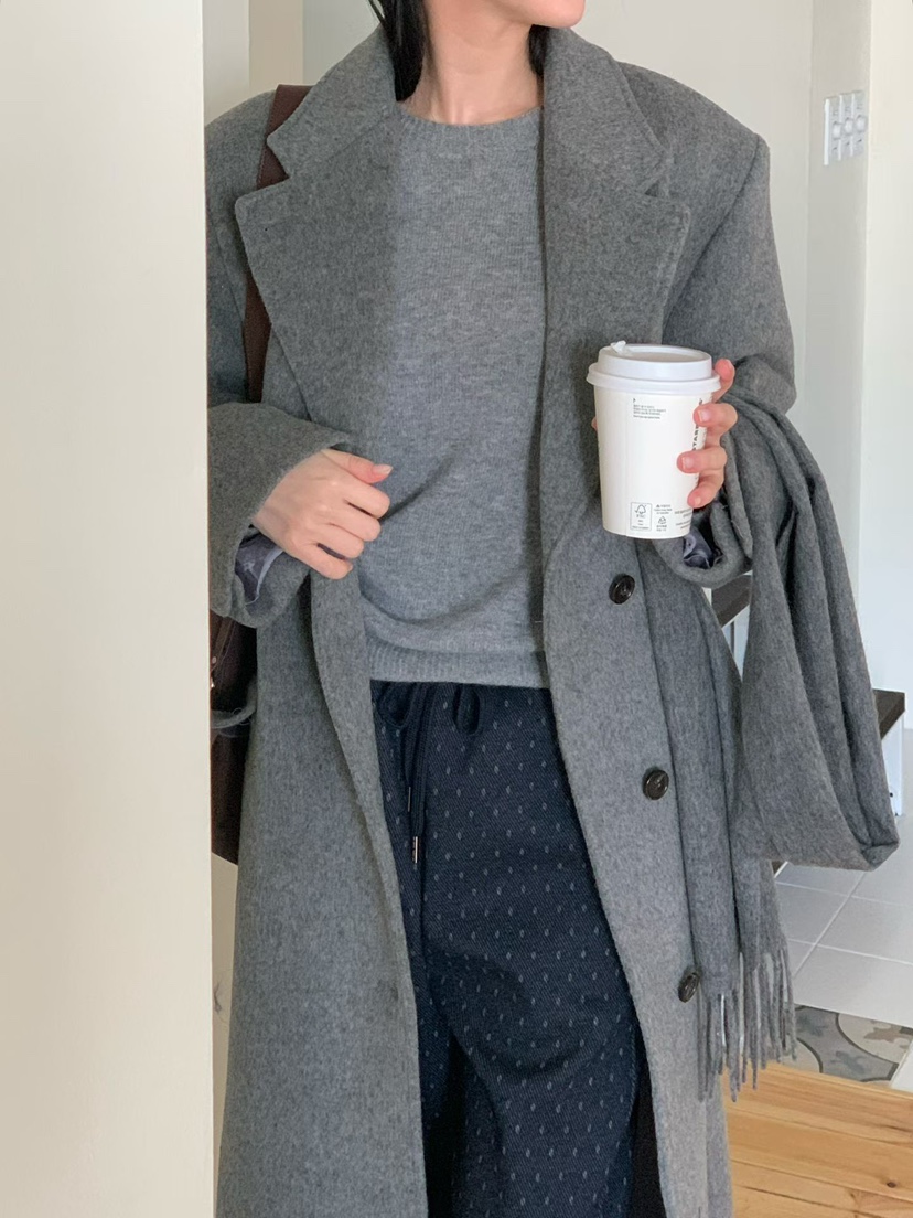 BINUS韓國代購㊣女士新款人氣熱賣25秋冬職業中長款大衣羊毛BINUS中長款大衣