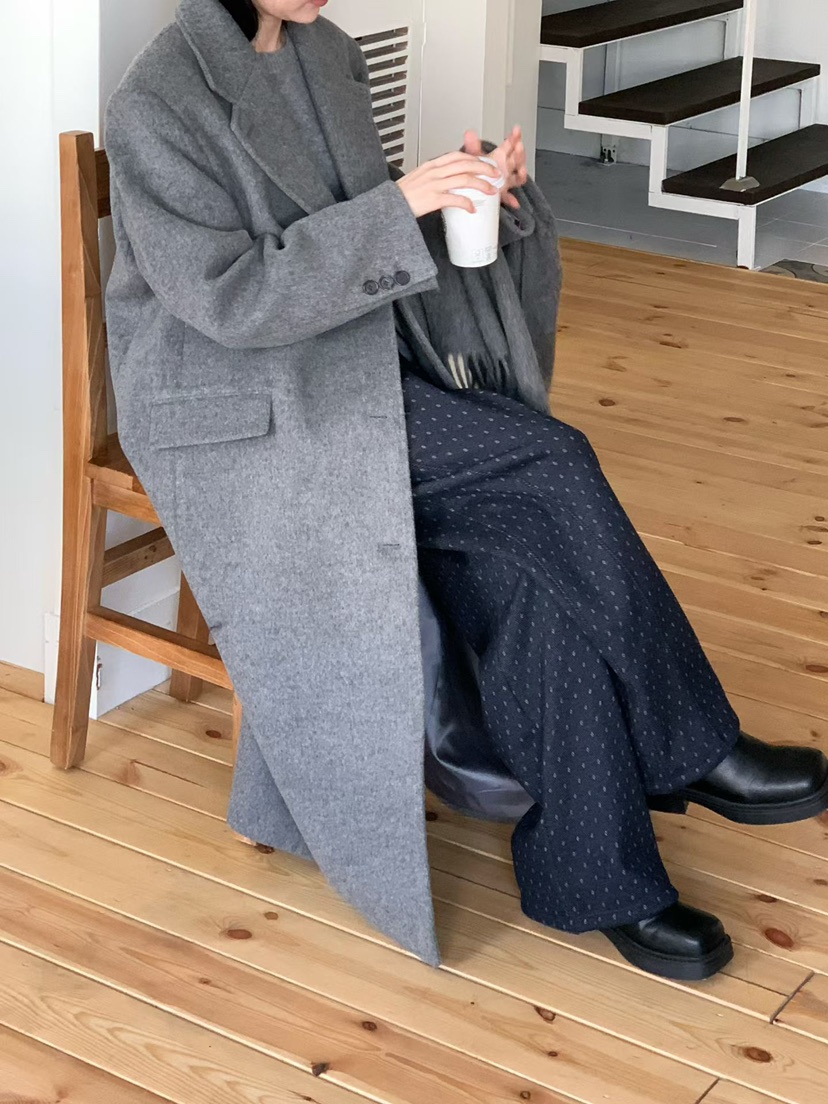 BINUS韓國代購㊣女士新款人氣熱賣25秋冬職業中長款大衣羊毛BINUS中長款大衣