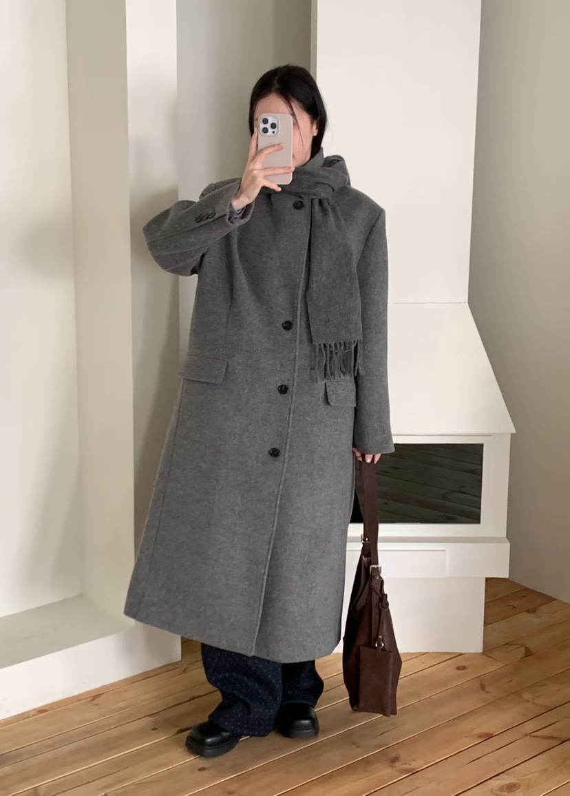 BINUS韓國代購㊣女士新款人氣熱賣25秋冬職業中長款大衣羊毛BINUS中長款大衣